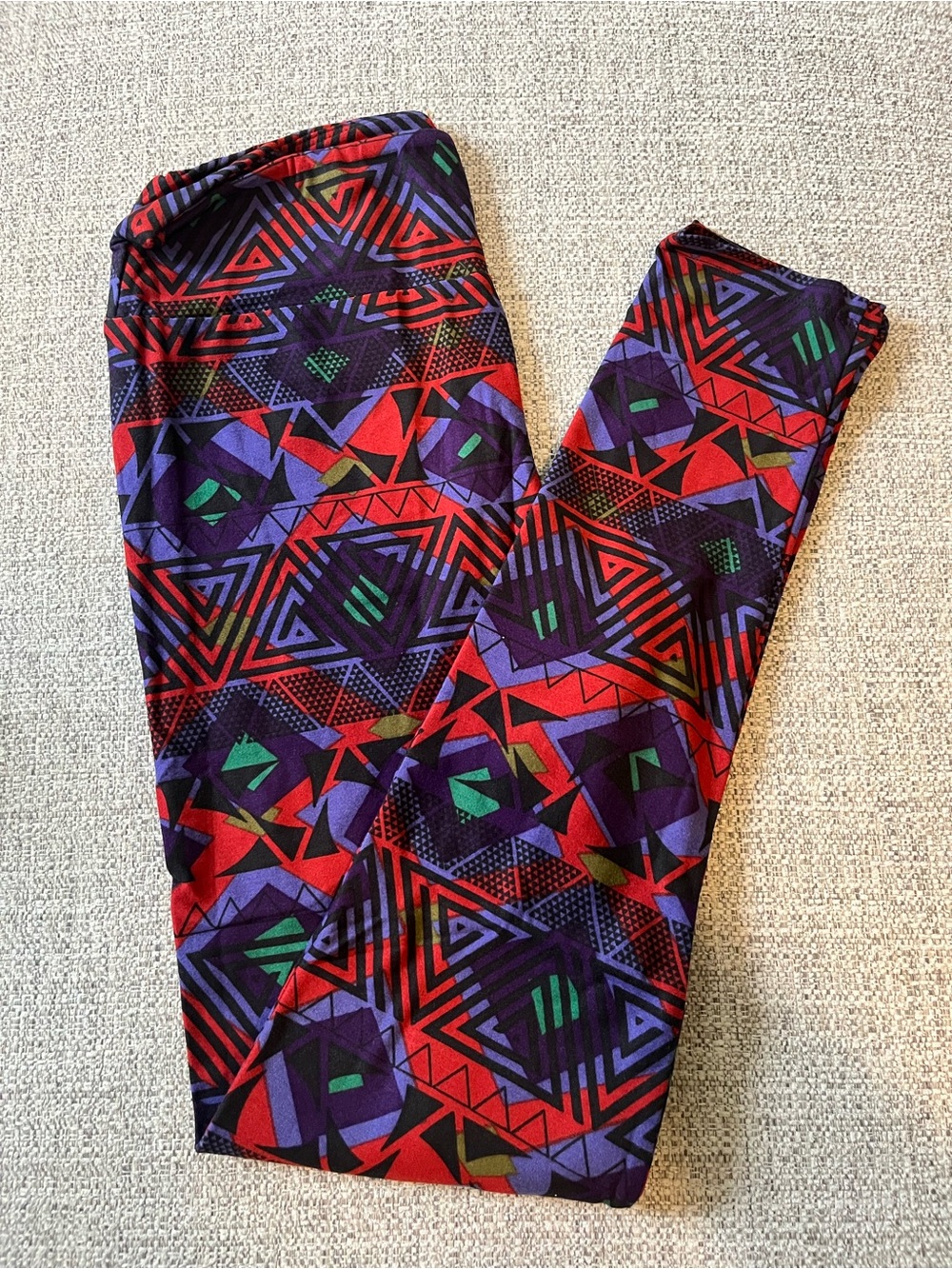 LuLaRoe OS Geometric Print Leggings in Purple, Red & Green